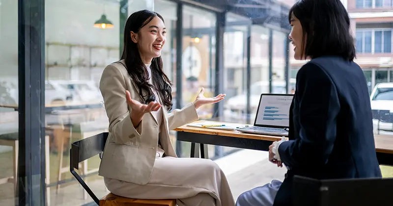 Two people having a great conversation
