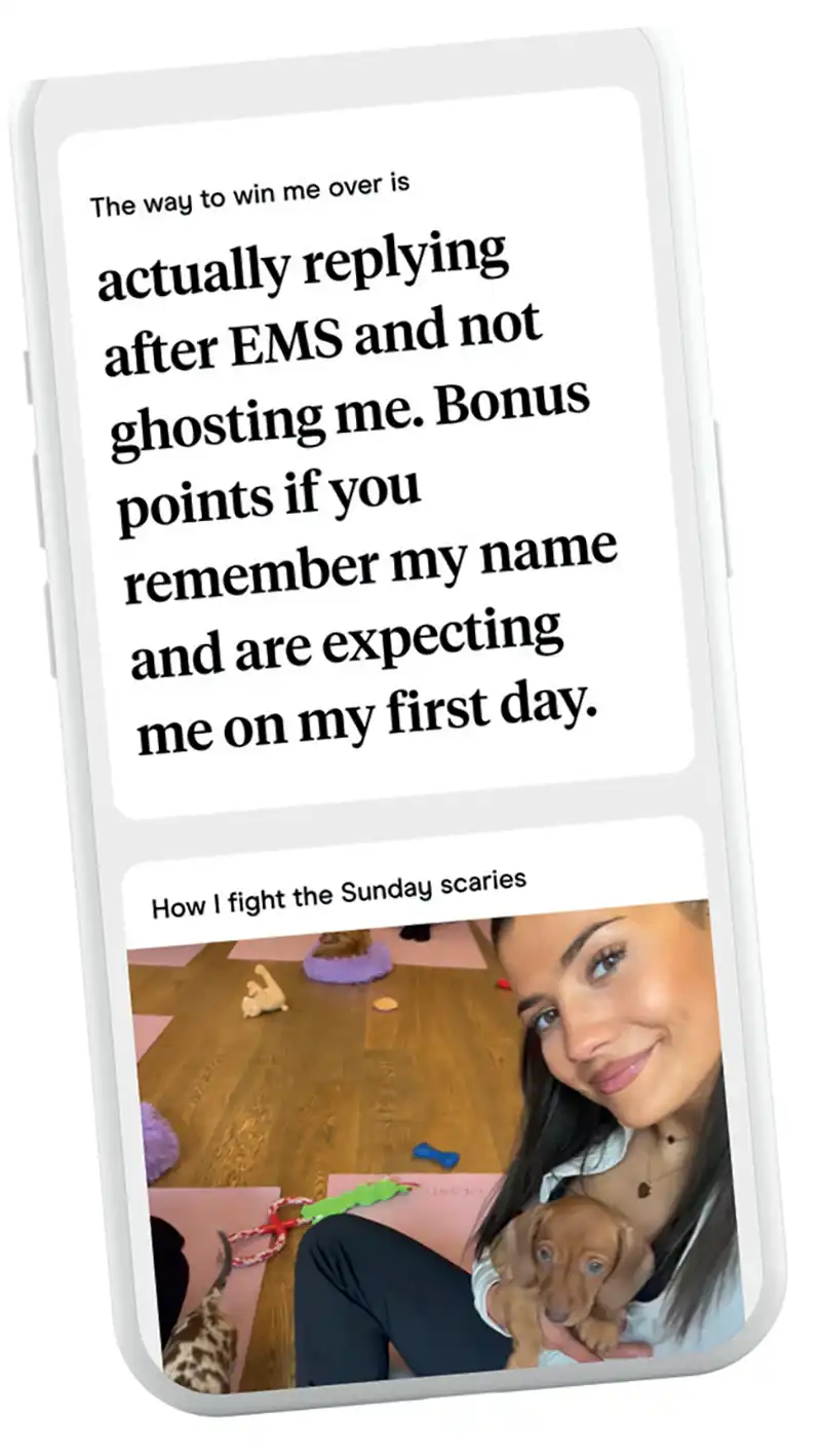 Mobile with a image and caption of actually replying after EMS and not ghosting me. Bonus points if you remember my name and are expecting me on my first day.