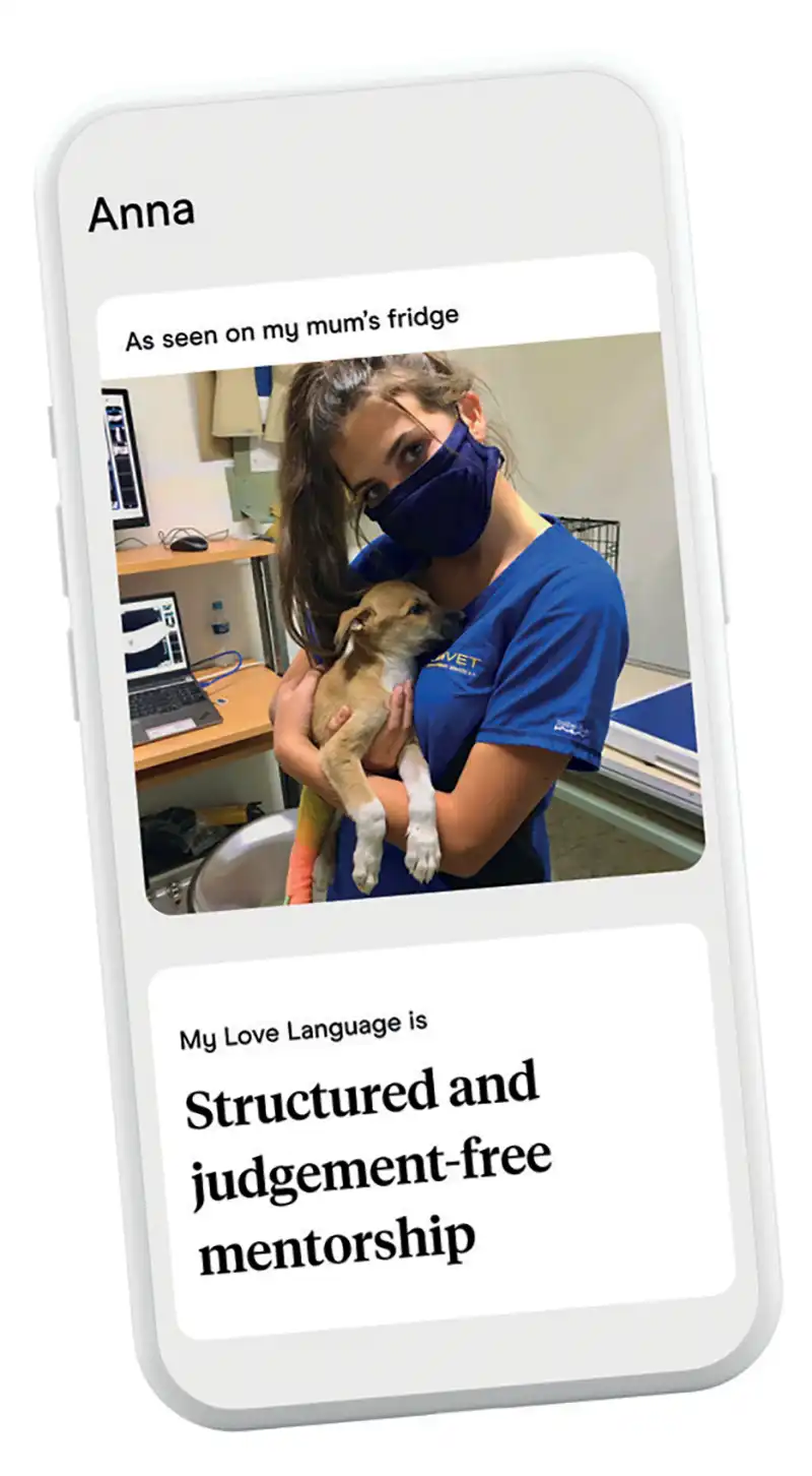 Mobile with an image and caption of structured and judgement-free mentorship