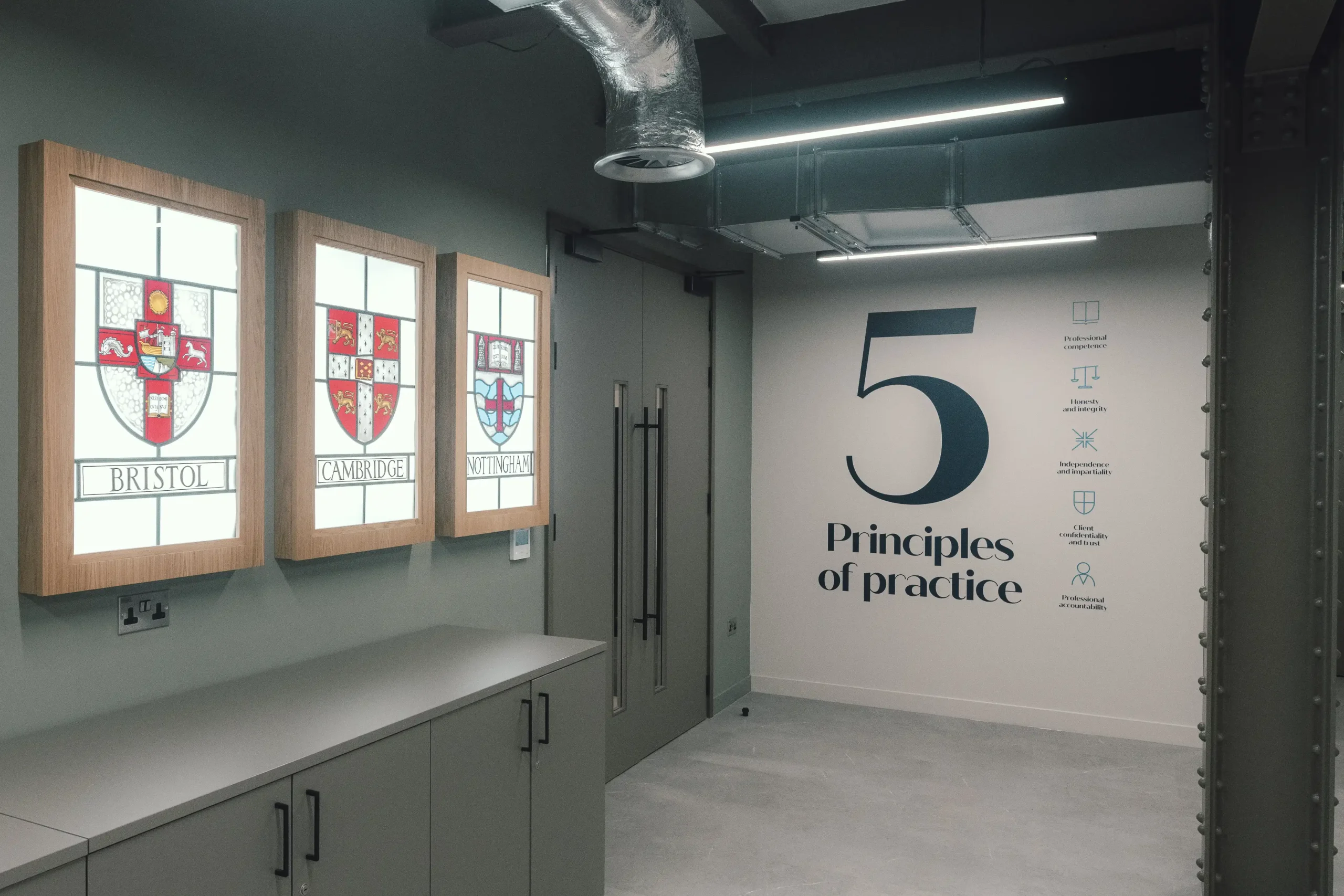 Interior of RCVS Hardwick Street headquarters showing new logos and iconography