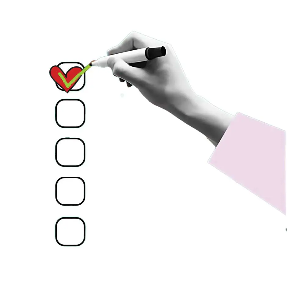 Illustration showing a white-sleeved arm with a pen ticking the top of five boxes Image: beast01 / iStock