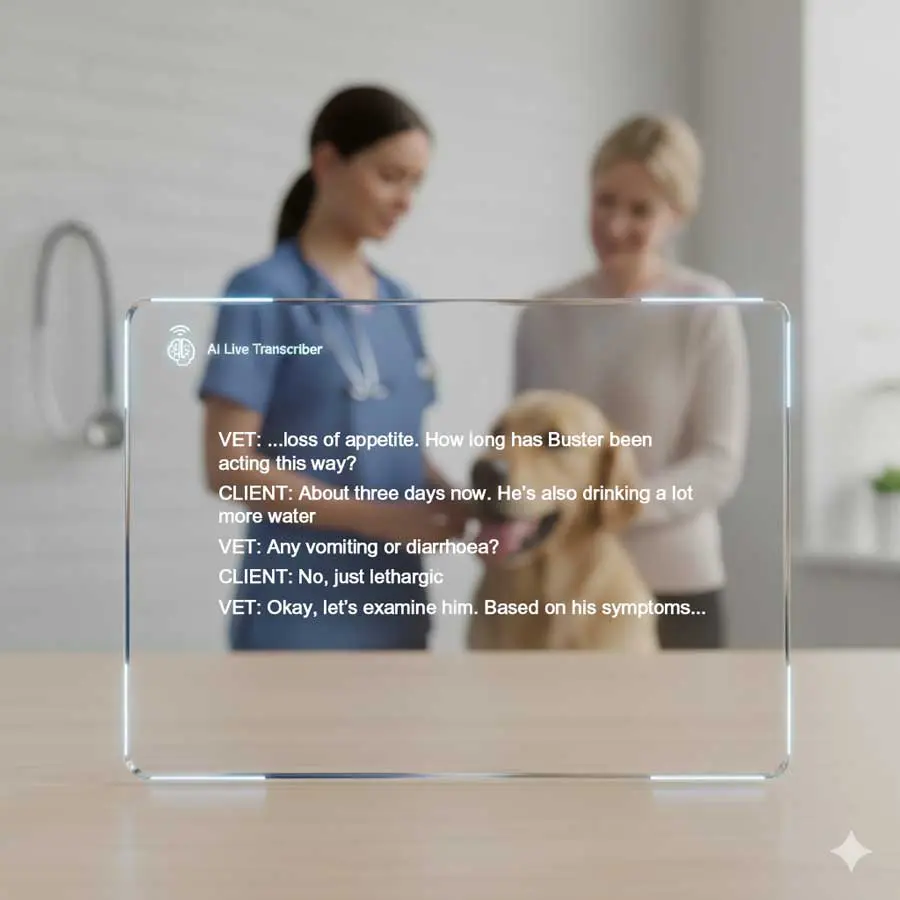 A vet and owner with a a Labrador in a Gemini-created image Image: AI / Gemini