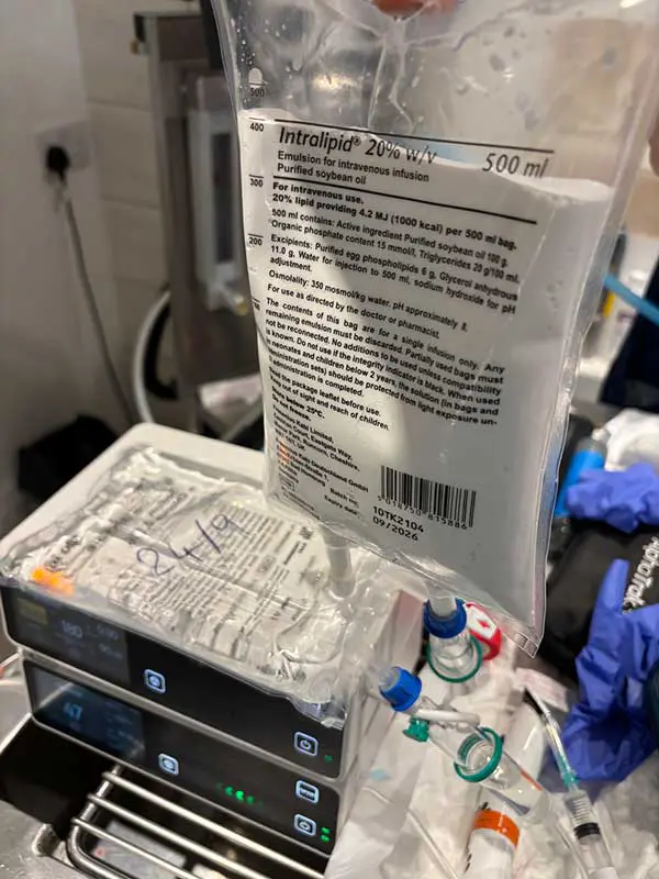 Figure 5. A constant rate infusion of intralipid being used to treat an intoxication.